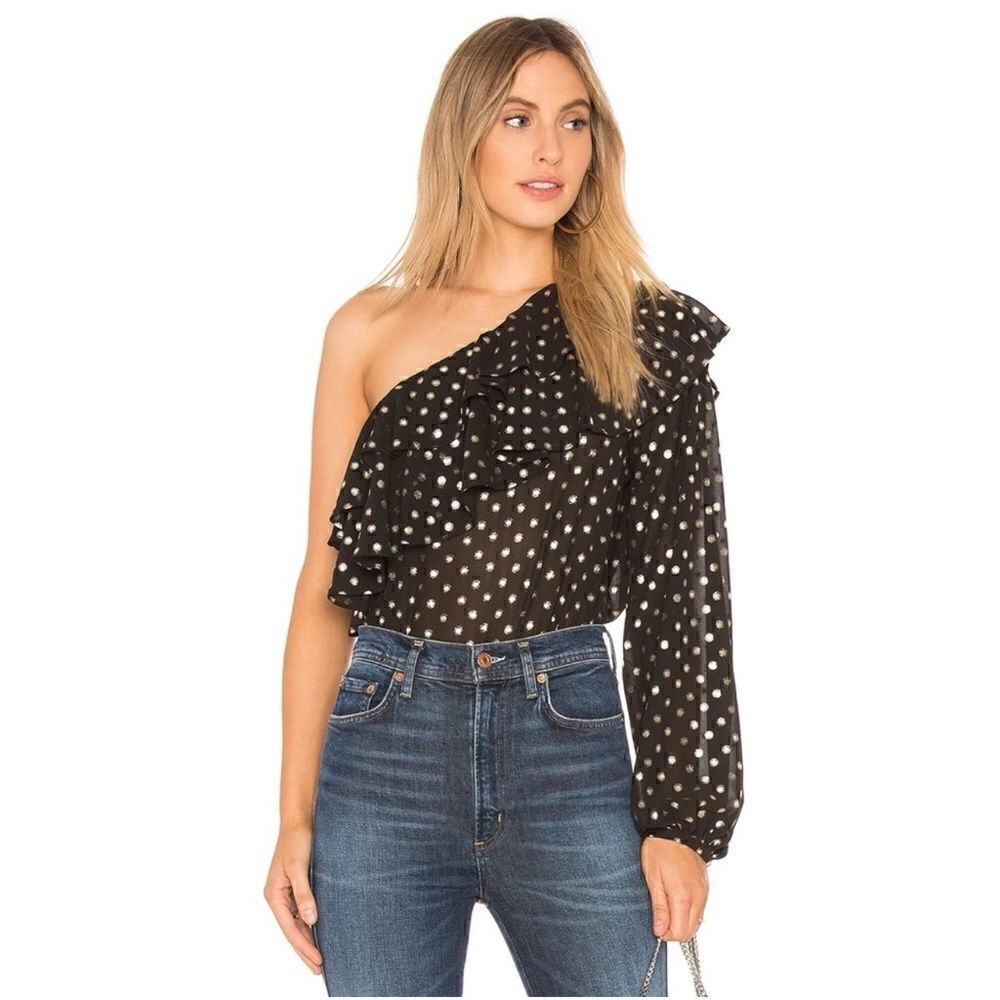 Yumi Kim Sparks Fly One Shoulder Top in Hot Spot Gold Polka Dot